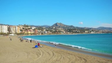 Malaga Plajı. Malaga özerk topluluk Andalusia, İspanya iline bağlı bölge. Avrupa'nın en büyük şehir, Akdeniz'in Costa del Sol üzerinde yatıyor.