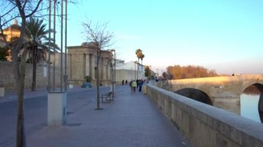 Cordoba Roma köprüsü küçük korunmuş alan Sotos de la Albolafia, Cordoba, Andalusia, Güney İspanya, erken 1. yüzyılda inşa edilmiş Guadalquivir Nehri olarak bilinen tarihi merkezinde köprüdür.