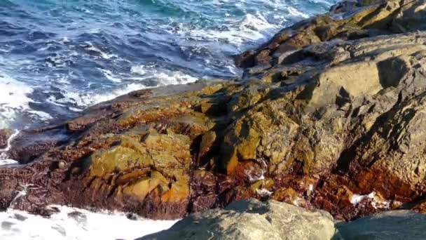 Süzebolu yakınındaki Bulgar Karadeniz sahilinde kayaların üzerinde kırma dalgalar. — Stok video