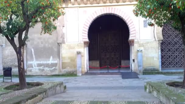 Puerta de las Palmas ligt in het noordelijke deel van van grote moskee-kathedraal van Cordoba, ook bekend van de Mezquita (Moorse architectuur) in Andalusië, Spanje — Stockvideo