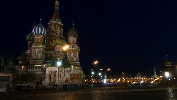 4k katedry Wasilij bł lub katedry Saint Basils, jest Cerkiew na placu Czerwonym w Moskwie, Rosja, znany jako Katedra o wstawiennictwo z najbardziej Najświętszej THEOTÓKOS na fosie lub Pokrovsky katedry — Wideo stockowe
