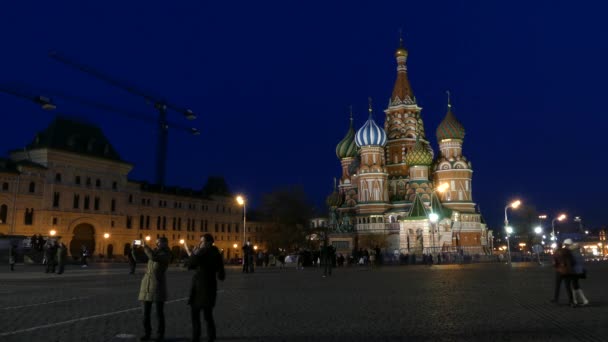 4k Cathedral of Vasily Blessed or Saint Basils Cathedral, is church in Red Square in Moscow, Russia, known as Cathedral of Intercession of Most Holy Theotokos on Moat or Pokrovsky Cathedral — Stock Video
