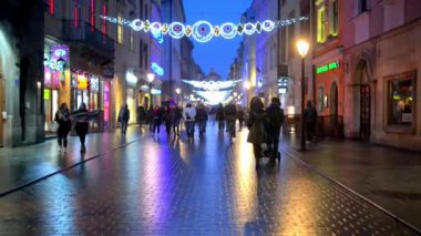 Krakow, Polonya - 9 Ocak 2016: Hızlandırılmış: Florians sokak 