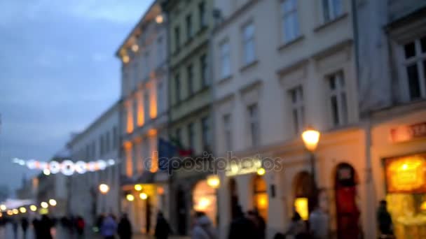 Två hästar på koppel i Grodzka gatan i Krakow. Krakow är näst största och en av Polens äldsta städer. Beläget på floden Wisła . — Stockvideo