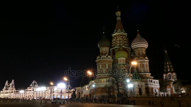 4k Cathedral of Vasily Blessed or Saint Basils Cathedral, is church in Red Square in Moscow, Russia, known as Cathedral of Intercession of Most Holy Theotokos on Moat or Pokrovsky Cathedral — Stock Video