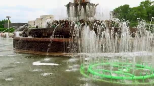 Vdnkh.展览的成就的国家在经济中的喷泉石头花是永久通用贸易展和游乐园在莫斯科，俄罗斯. — 图库视频影像
