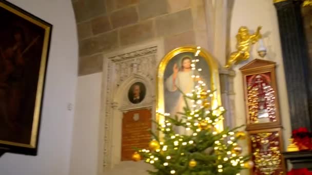 KRAKOW, POLONIA - 9 DE ENERO DE 2016: Iglesia de Nuestra Señora Supuesta en el Cielo (Iglesia de Santa María) es una iglesia gótica de ladrillo adyacente a la Plaza del Mercado Principal en Cracovia, Polonia . — Vídeo de stock