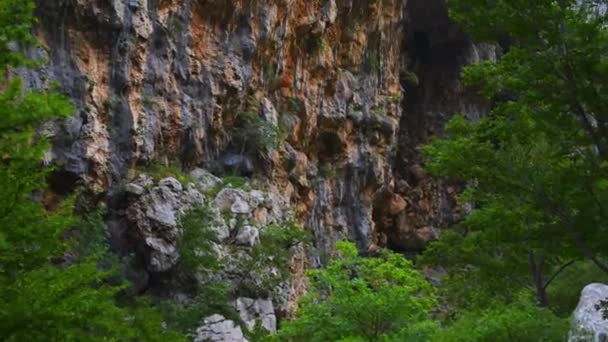 Paklenica karst river canyon is national park in Croatia. It is located in Starigrad, northern Dalmatia, at southern slopes of Velebit mountain, not far from Zadar. Mala and Velika Paklenica. — Stock Video