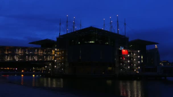 O Oceanário de Lisboa é um oceanário localizado em Lisboa, Portugal. Ele está localizado no Parque das Nacoes, que foi local de exposição para a Expo 98. É o maior aquário interno da Europa — Vídeo de Stock