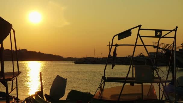 Beautiful sunset in town of Nessebar, Bulgaria on Black Sea coast. — Stock Video