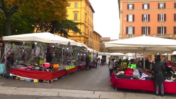 Bologna, italien - 21. november 2016: flohmarkt auf der piazza dell '8 agosto. — Stockvideo