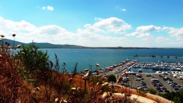 Marina e porto a Sozopol, Bulgaria sulla costa del Mar Nero . — Video Stock