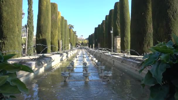 Alcazar de los Reyes Cristianos (Castelo dos Monarcas Cristãos) em Córdoba, Andaluzia, Espanha. Fortaleza serviu como uma das residências primárias de Isabel I de Castela e Fernando II de Aragão . — Vídeo de Stock