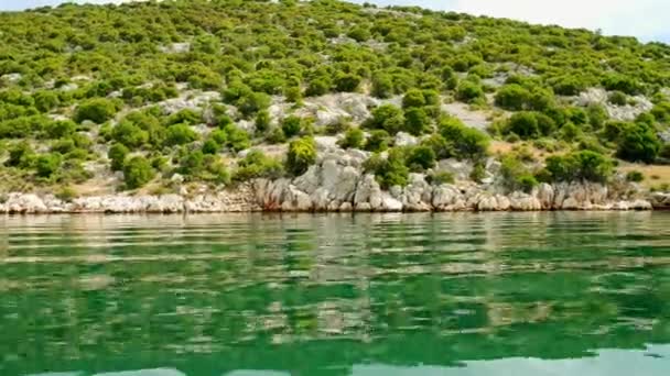 Tepelik ve büyümüş çalılar Novigrad kıyı deniz Zadar bölgesi, Hırvatistan. — Stok video