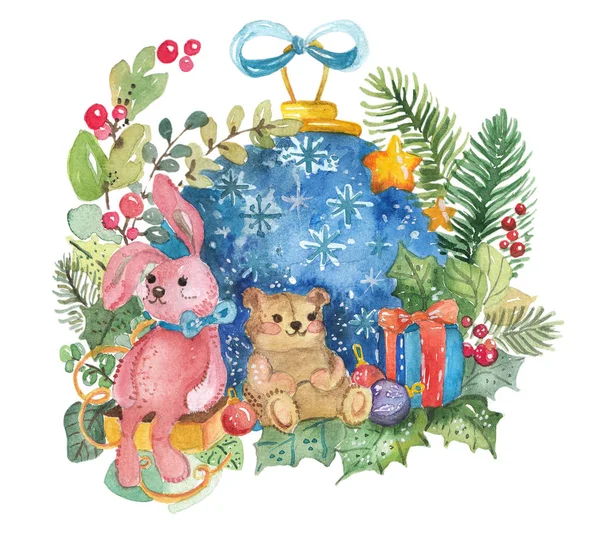 Aquarell Weihnachtskarte — Stockfoto