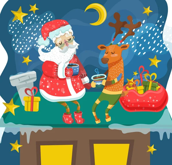 Santa claus en Kerstmis herten — Stockvector