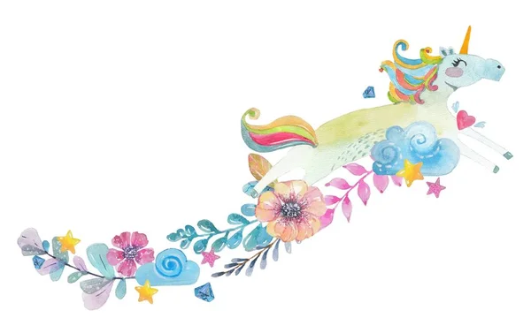 Cute watercolor magic unicorn — Stock Photo, Image
