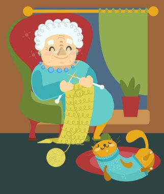 Örgü büyükanne ve kedi