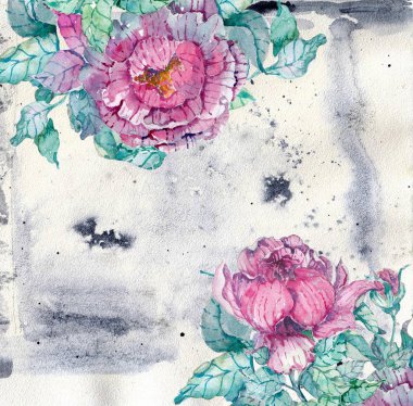 Güzel arka plan üzerine suluboya peonies buket