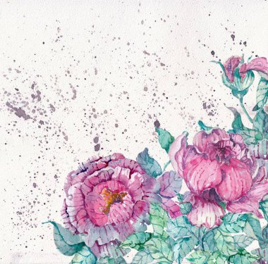 Güzel arka plan üzerine suluboya peonies buket