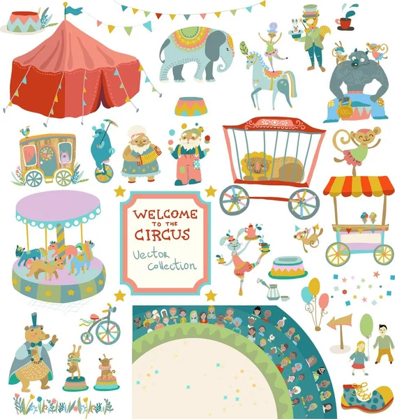 Vintage circus collection of elements — Stock Vector