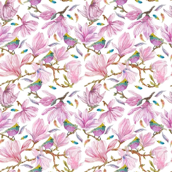 Watercolor branches of magnolia,seamless pattern — Stock Photo, Image