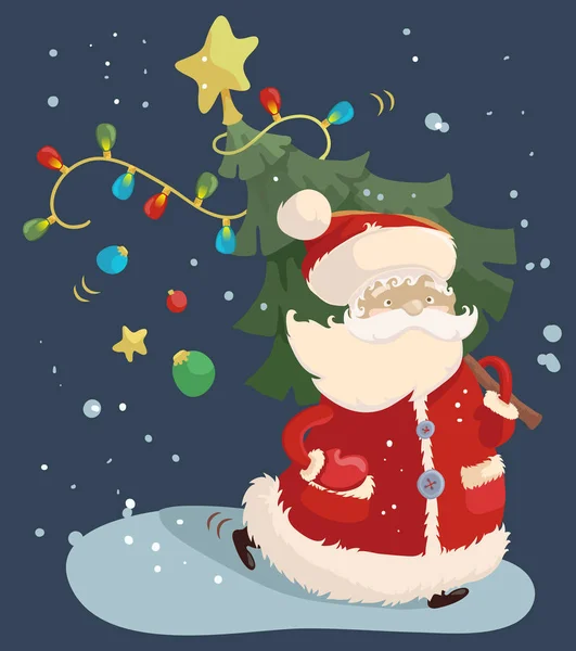 Père Noël avec un sapin — Image vectorielle