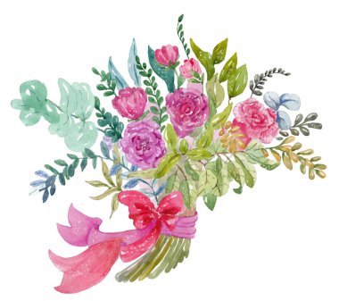 Beyaz üzerine suluboya buket