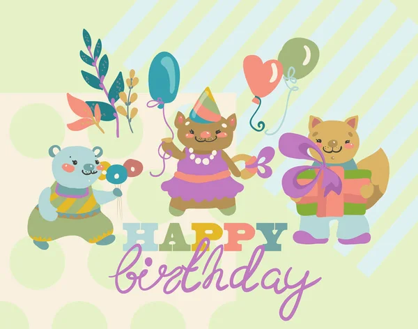 Birthday background with happy animals — Stock Vector