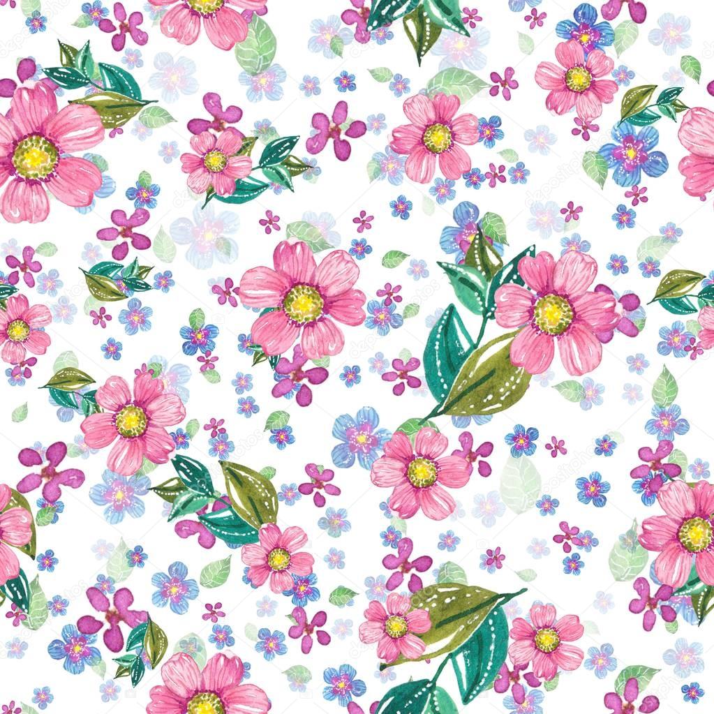 Watercolor beautiful floral design, seamless pattern