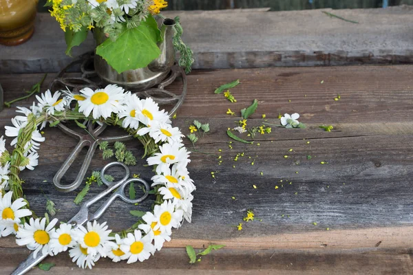 Kamille bloemen over houten achtergrond — Stockfoto