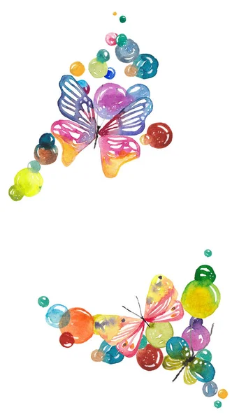 Sfondo ad acquerello con farfalle e bolle — Foto Stock