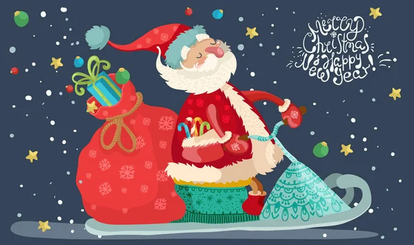 Santa claus met rode geschenkzak — Stockvector