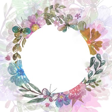 Kelebekler ile suluboya güzel çiçek tasarım