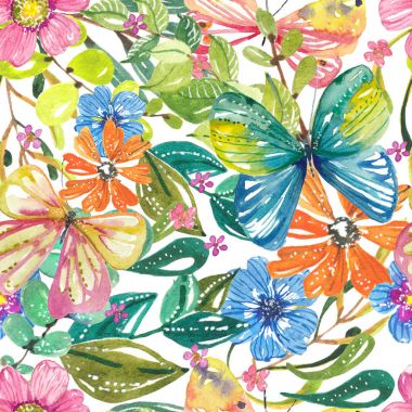 Kelebekler, sorunsuz pat ile suluboya güzel çiçek tasarım