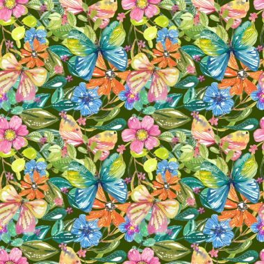 Kelebekler, sorunsuz pat ile suluboya güzel çiçek tasarım