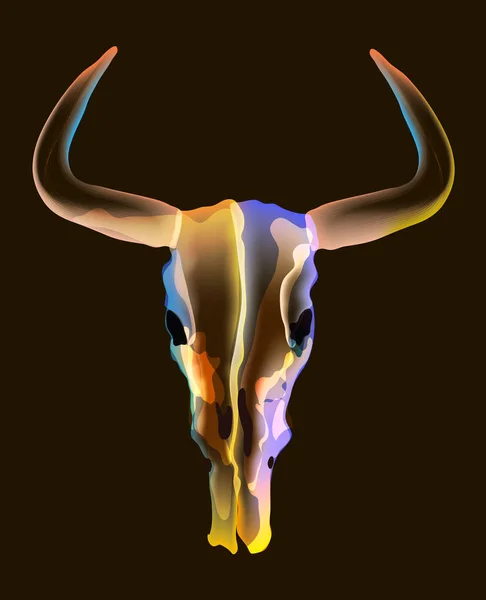 Cráneo de toro brillante sobre oscuro — Vector de stock