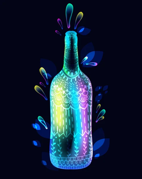 Bright bottle with drops over dark — Stock Vector