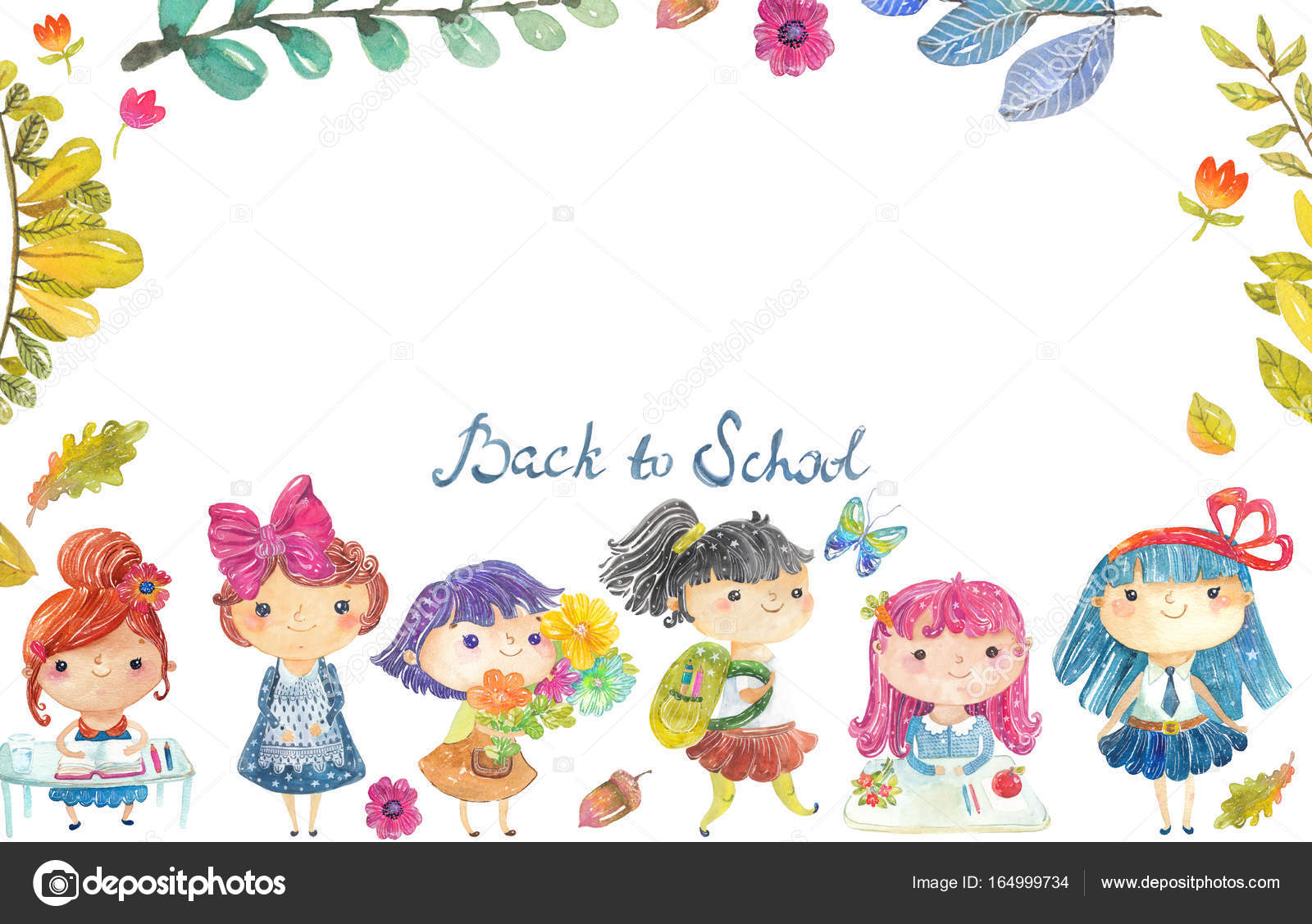 Welcome Back To School Cute Watercolor School Kids Stock Photo By C Vasilek