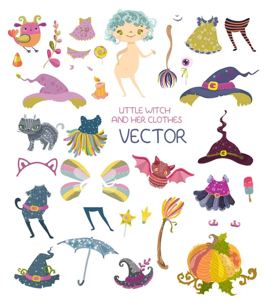 Colección de Halloween de vestidos para muñecas de papel lindo, Vector — Archivo Imágenes Vectoriales