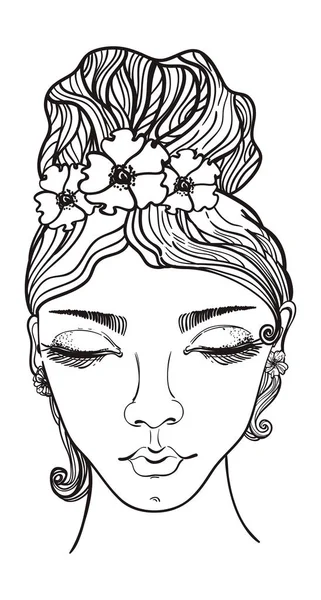 Vacker kvinna med blommor i sitt hår illustration — Stock vektor