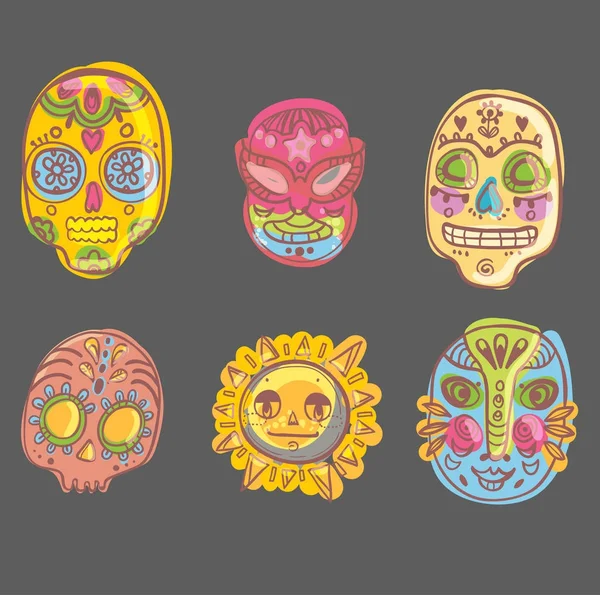 México colección ilustraciones, calaveras y máscaras, Vector — Archivo Imágenes Vectoriales