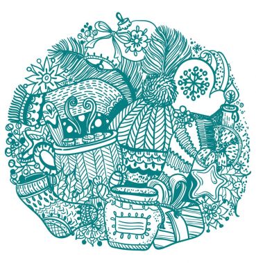 Noel yuvarlak kompozisyon doodles