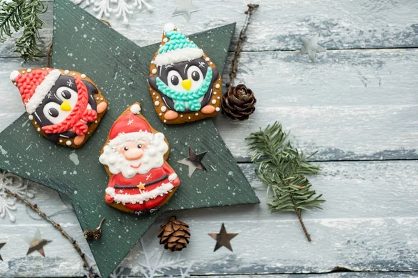 Vackra Bakgrund Med Pepparkakor Modern Mat Stilleben Jul Julkort Rustika — Stockfoto
