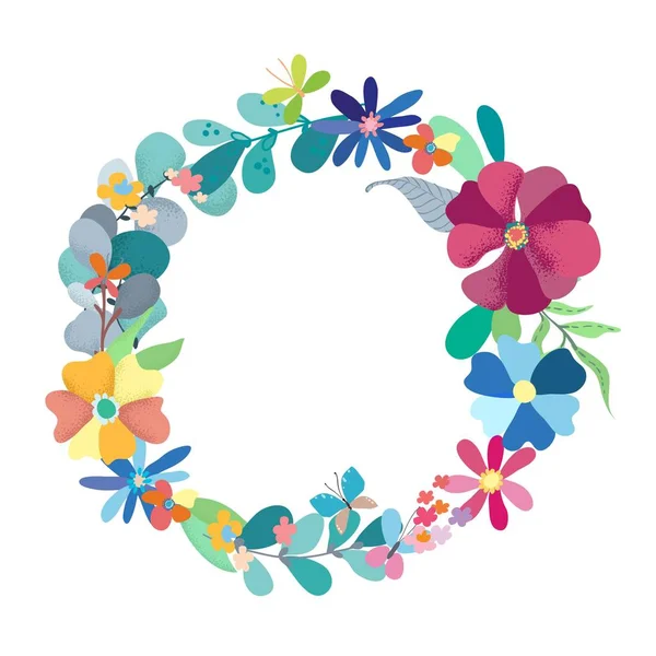 シンプルな色の花と花の花輪 — ストックベクタ
