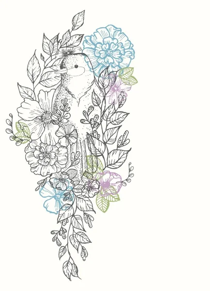 Carte avec oiseaux et fleurs — Image vectorielle