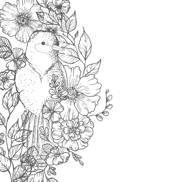 Κάρτα με πουλιά και λουλούδια — Διανυσματικό Αρχείο