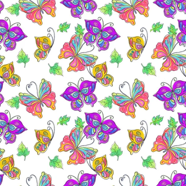 Inconsútil Acuarela color flores y mariposas marco —  Fotos de Stock