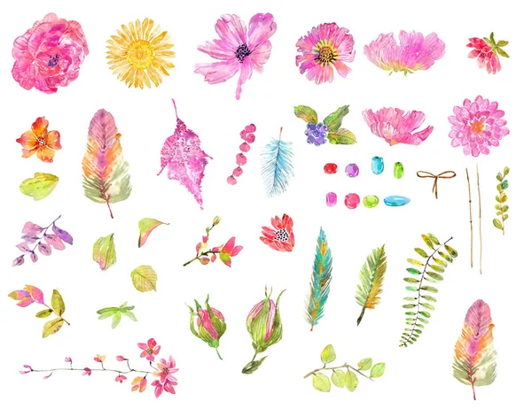 Watercolor beautiful floral design set — Stock Photo, Image