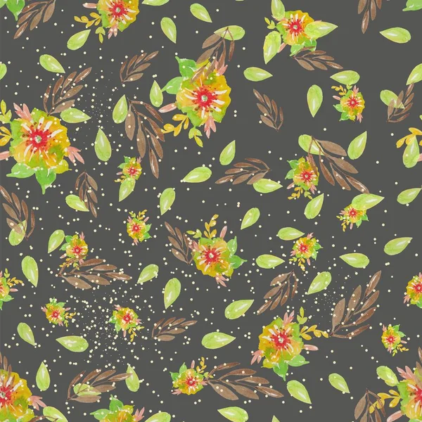 Akvarell Naturliga Sömlösa Mönster Blommor Och Blad Sömlös Bakgrund — Stockfoto
